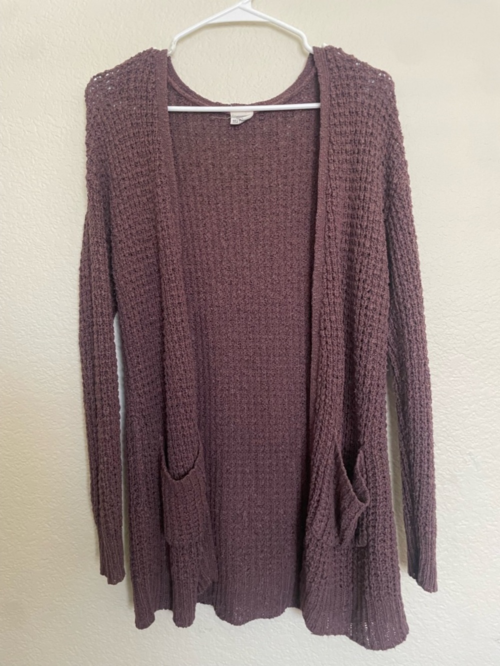 Essentials Open-Front Chunky Knit Cardigan - Brown/Mauve